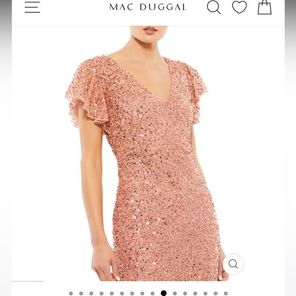 Mac Duggal - Rose Gold Sequined V-Neck Flutter Cap Sleeve Trumpet Dress - Picture 15 of 16